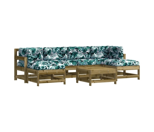 Juego de muebles jardín 7 pzas y cojines madera pino impregnada