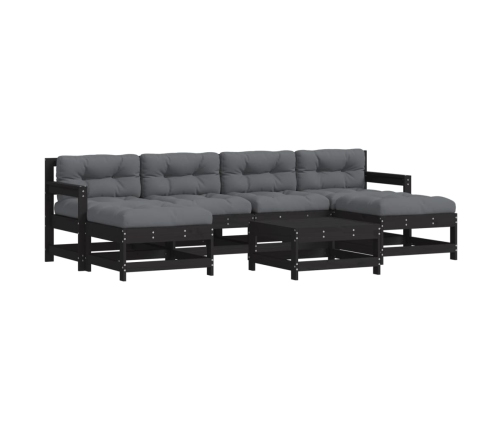 Juego de muebles de jardín 7 pzas y cojines madera maciza negro