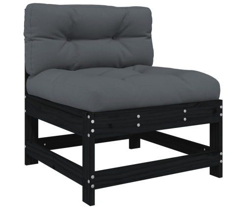 Juego de muebles de jardín 7 pzas y cojines madera maciza negro