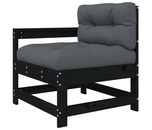 Juego de muebles de jardín 7 pzas y cojines madera maciza negro