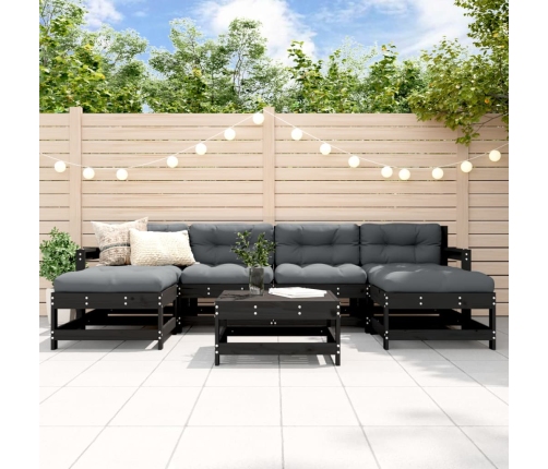 Juego de muebles de jardín 7 pzas y cojines madera maciza negro