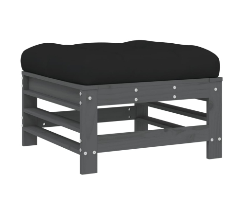 Juego de muebles de jardín 7 pzas y cojines madera maciza gris