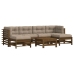 Juego muebles jardín 7 pzas y cojines madera maciza marrón miel