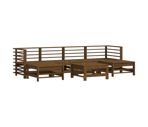 Juego muebles jardín 7 pzas y cojines madera maciza marrón miel
