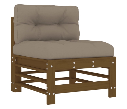 Juego muebles jardín 7 pzas y cojines madera maciza marrón miel