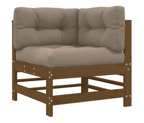 Juego muebles jardín 7 pzas y cojines madera maciza marrón miel