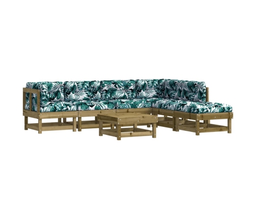 Juego de muebles jardín 7 pzas y cojines madera pino impregnada