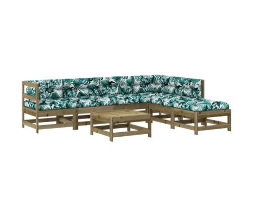 Juego de muebles jardín 7 pzas y cojines madera pino impregnada