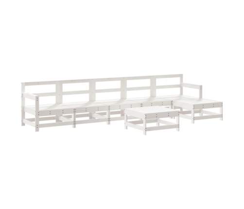 Juego de muebles jardín 7 piezas y cojines madera maciza blanco