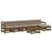 Juego muebles jardín 7 pzas y cojines madera maciza marrón miel