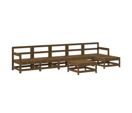 Juego muebles jardín 7 pzas y cojines madera maciza marrón miel