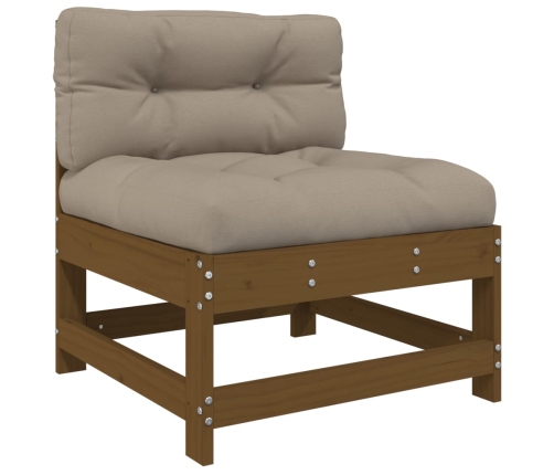 Juego muebles jardín 7 pzas y cojines madera maciza marrón miel