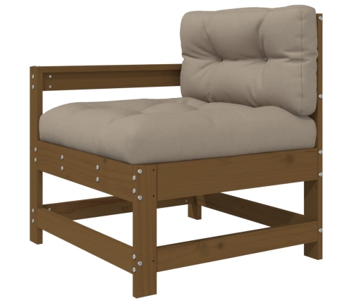 Juego muebles jardín 7 pzas y cojines madera maciza marrón miel