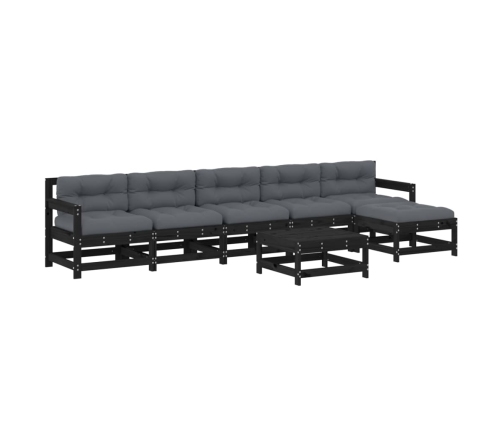 Juego de muebles de jardín 7 pzas y cojines madera maciza negro