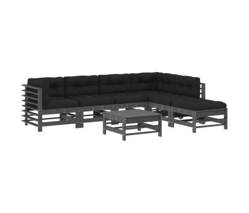 Juego de muebles de jardín 7 pzas y cojines madera maciza gris