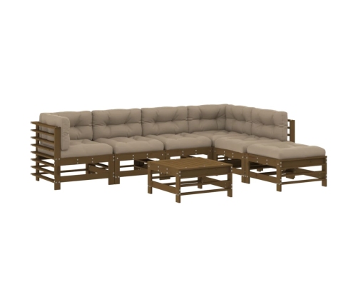 Juego muebles jardín 7 pzas y cojines madera maciza marrón miel