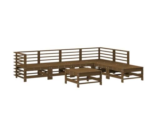 Juego muebles jardín 7 pzas y cojines madera maciza marrón miel