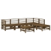 Juego muebles jardín 7 pzas y cojines madera maciza marrón miel