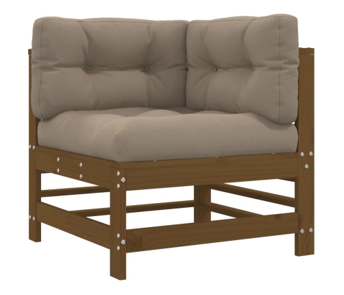 Juego muebles jardín 7 pzas y cojines madera maciza marrón miel
