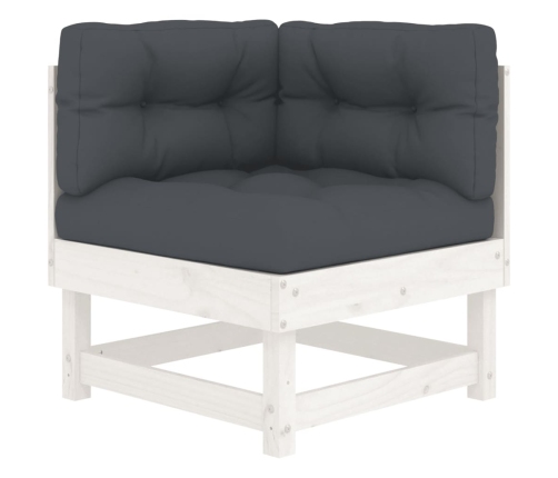 Juego de muebles jardín 6 piezas y cojines madera maciza blanco