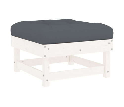 Juego de muebles jardín 6 piezas y cojines madera maciza blanco