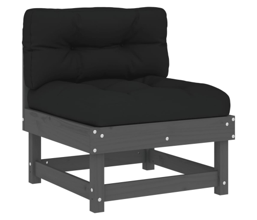 Juego de muebles de jardín 6 pzas y cojines madera maciza gris