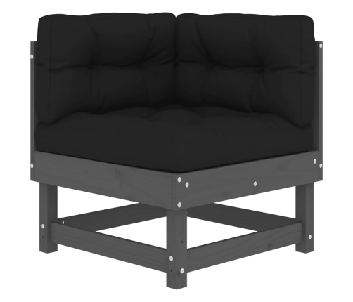 Juego de muebles de jardín 6 pzas y cojines madera maciza gris