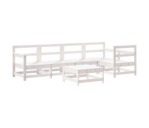Juego de muebles jardín 6 piezas y cojines madera maciza blanco