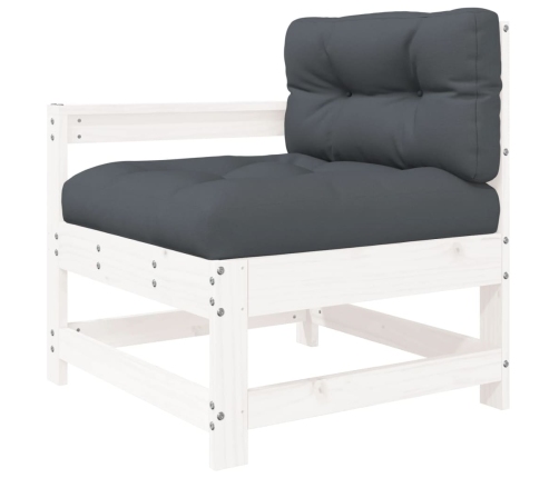 Juego de muebles jardín 6 piezas y cojines madera maciza blanco