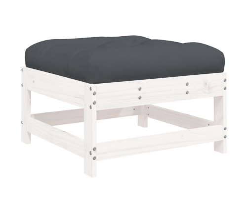 Juego de muebles jardín 6 piezas y cojines madera maciza blanco