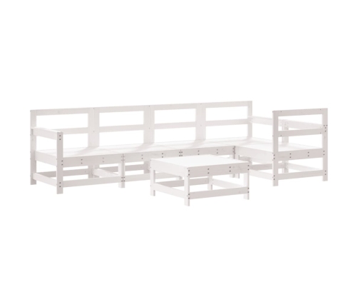 Juego de muebles jardín 6 piezas y cojines madera maciza blanco