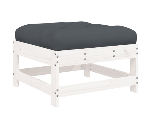 Juego de muebles jardín 6 piezas y cojines madera maciza blanco