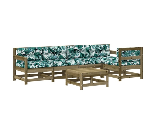 Juego de muebles jardín 6 pzas y cojines madera pino impregnada