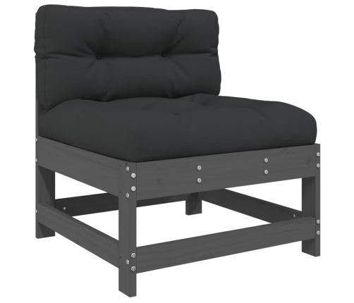 Juego de muebles de jardín 4 pzas y cojines madera maciza gris