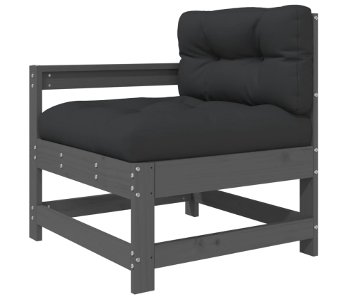 Juego de muebles de jardín 4 pzas y cojines madera maciza gris