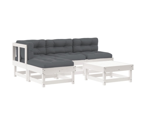 Juego de muebles jardín 5 piezas y cojines madera maciza blanco