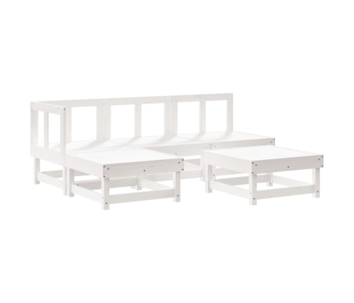 Juego de muebles jardín 5 piezas y cojines madera maciza blanco