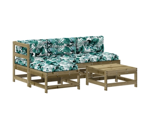 Juego de muebles jardín 5 pzas y cojines madera pino impregnada