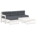 Juego de muebles jardín 5 piezas y cojines madera maciza blanco