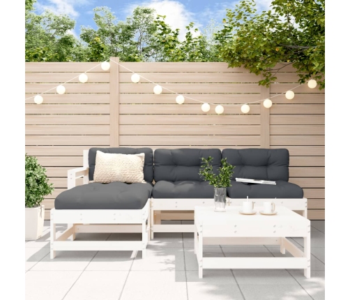 Juego de muebles jardín 5 piezas y cojines madera maciza blanco
