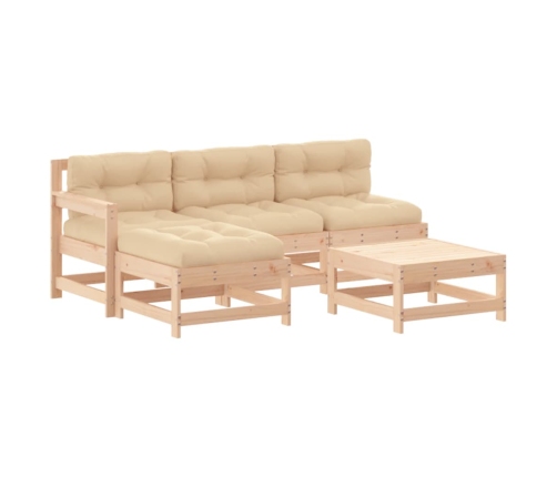 Juego de muebles de jardín 5 piezas y cojines madera maciza