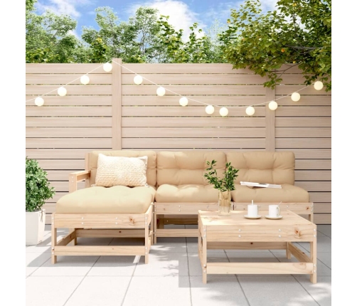 Juego de muebles de jardín 5 piezas y cojines madera maciza