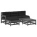 Juego de muebles jardín 5 piezas y cojines madera maciza gris