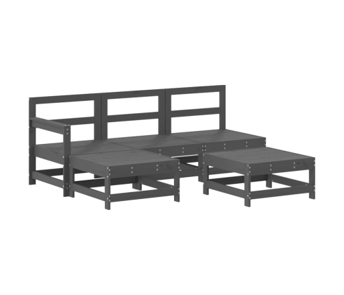 Juego de muebles jardín 5 piezas y cojines madera maciza gris