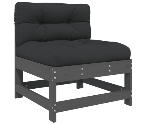 Juego de muebles jardín 5 piezas y cojines madera maciza gris