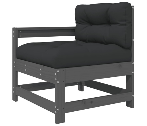 Juego de muebles jardín 5 piezas y cojines madera maciza gris