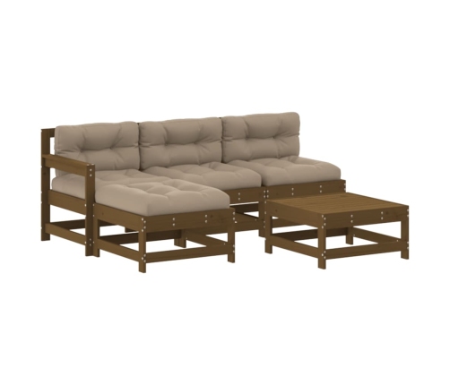 Juego muebles jardín 5 pzas y cojines madera maciza marrón miel