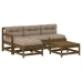 Juego muebles jardín 5 pzas y cojines madera maciza marrón miel