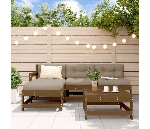 Juego muebles jardín 5 pzas y cojines madera maciza marrón miel