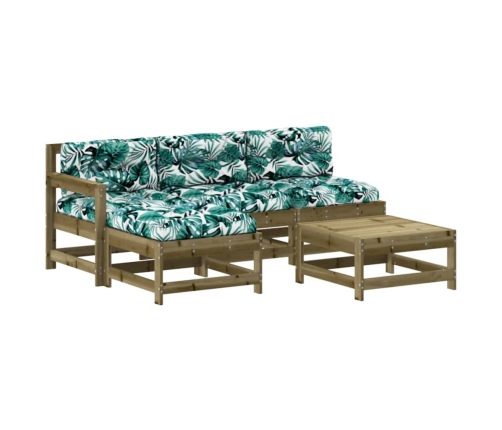 Juego de muebles jardín 5 pzas y cojines madera pino impregnada